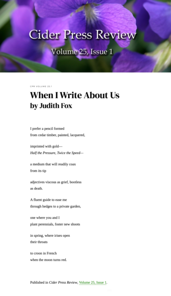 Cider Press Review - When I write about us - poetry by Judith Fox