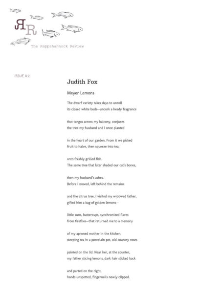 Rapahannock Review - Meyers Lemons - a poem by Judith Fox